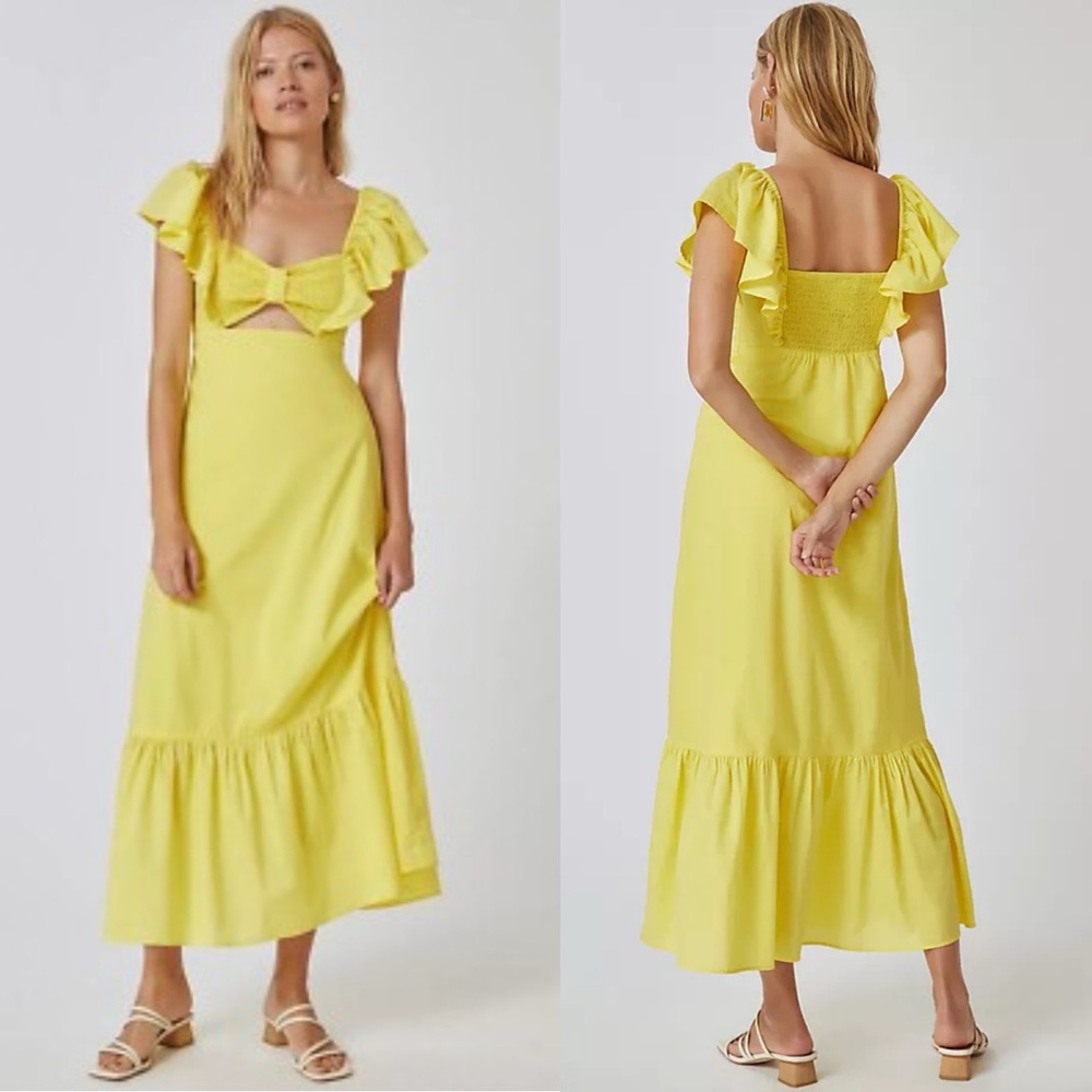 Farm Rio Anthropologie Yellow Ruffle Cotton Dress Sweetheart M